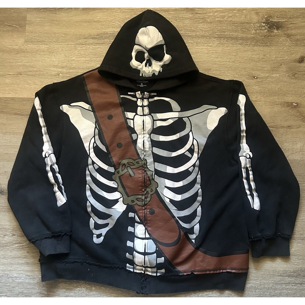 Disney Parks Pirates Of The Caribbean Skeleton Black & White XL  Zip Up Hoodie